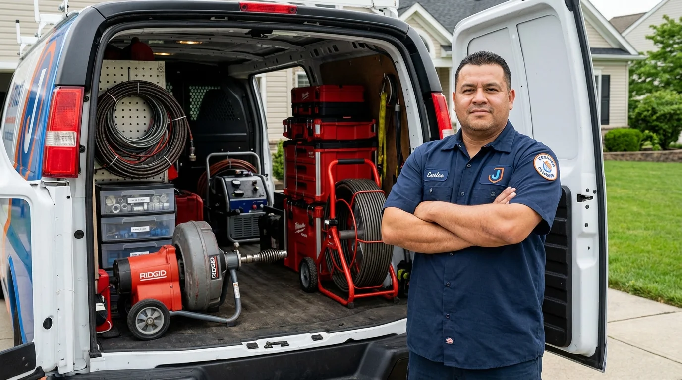 Professional drain cleaning equipment and Johns Plumbing LLC plumber in Loudon