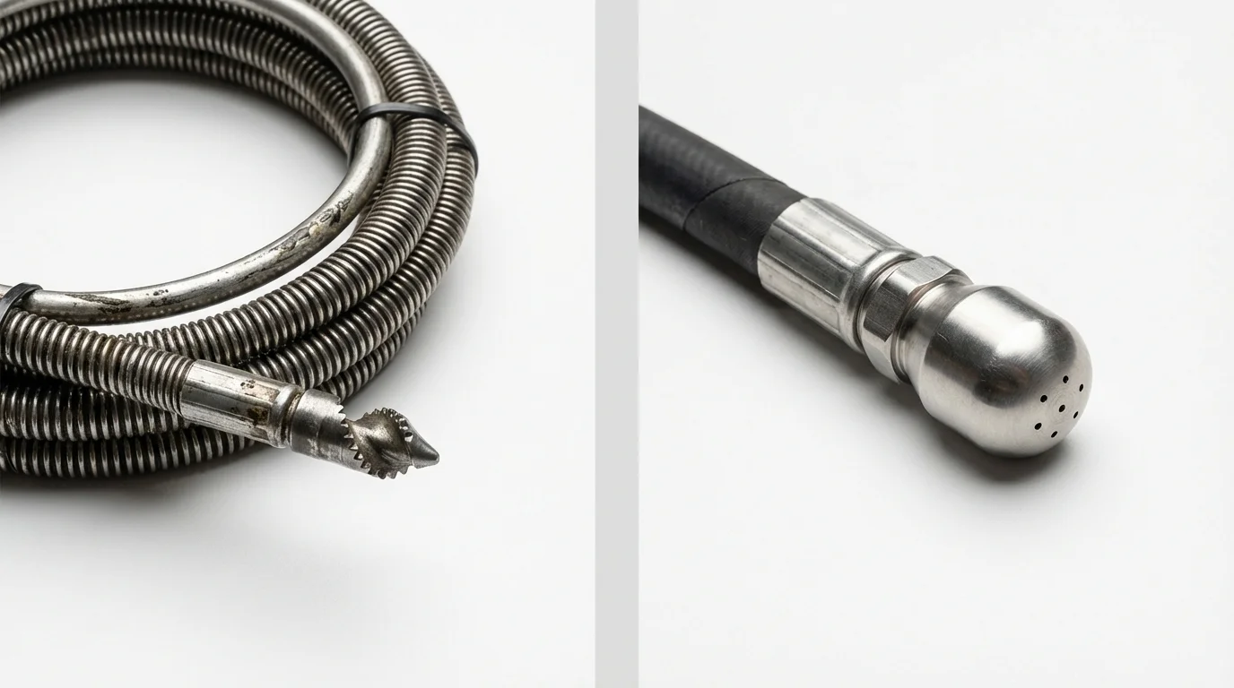 Drain snake cable and hydro jetting nozzle used for drain cleaning in Loudon, TN