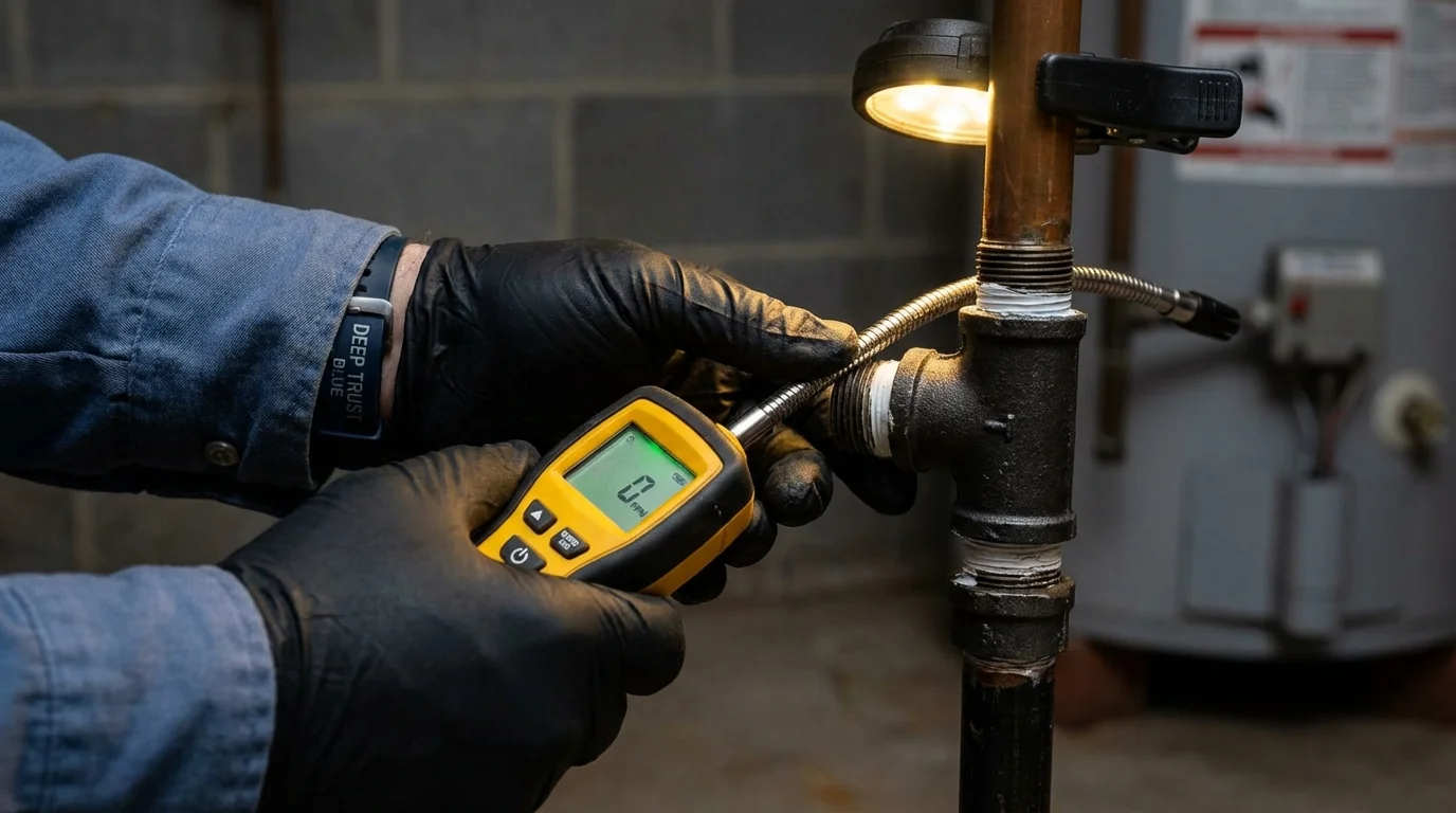 Gas leak detection with electronic sniffer by Johns Plumbing LLC in Loudon