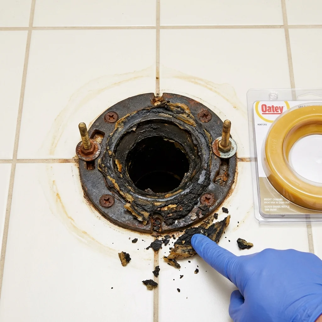 Failed wax ring showing water seepage at the base of a toilet in a Loudon, TN home