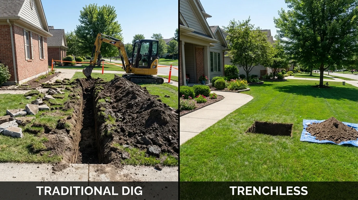Trenchless sewer repair with minimal yard damage versus traditional excavation in Loudon, TN